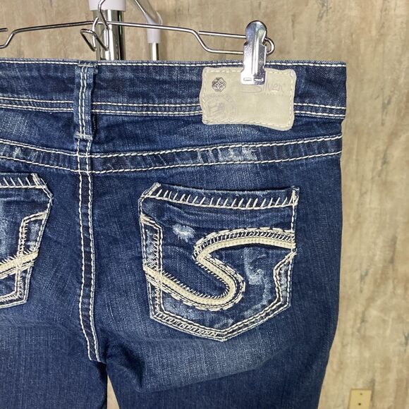 Silver Jeans Womens W29/L31 Blue Tuesday Bootcut Distressed Rip Cowgirl Chic - Picture 9 of 14